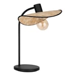 Eglo Lampe de chevet Marywell, lampe de table en osier de style japonais, déco salon et chambre à coucher, luminaire à poser en métal noir et bambou naturel, douille E27, H 46,5 cm