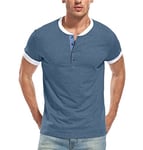 WAZZAP Henley T-Shirt à Manches Courtes Bouton Col Tunisien Slim Fit pour Homme Tee Shirt