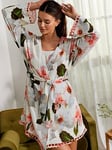B By Ted Baker B by Baker Floral Placement Printed Tie Waisted Robe - White, White, Size M, Women