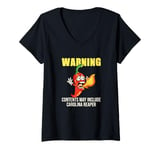 Womens Warning Carolina Reaper Spicy Chili Red Pepper Hot Sauce V-Neck T-Shirt