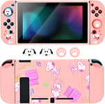 Coque Compatible Avec La Switch,Étui Switch De Protection En Souple Pour La Switch 2017 Version,Avec 4 Capuchon Joystick Switch,Absorption Des Chocs Et Anti-Rayures,Chiot Blanc