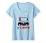 Womens Mum of 2 Boys Low Battery Mummy of Two Boys Funny Mother V-Neck T-Shirt