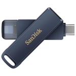 SanDisk Phone Drive, 64GB USB Flash Drive for iPhone, iPad, PC and Mac (2-in-1 iPhone storage, Lightning & USB Type-C Connectors, Automatic Backup, Password Protection, Encryption) Metallic Sky