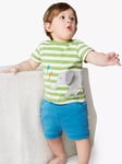 Frugi Baby Organic Cotton Easy On Wrap Around T-Shirt & Shorts Set, Kiwi Stripe/Elephant