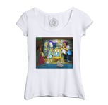 T-Shirt Femme Col Echancré Simpson Bart Jesus Nativite Chretien Parodie