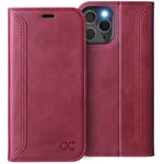 OCASE iPhone 12 Case, iPhone 12 Pro Retro Wallet 5G Case, PU Leather Folio Flip Case with RFID Blocking Card Holder Kickstand, Shockproof Phone Cover Compatible For iPhone 12/12 Pro 6.1"-Burgundy