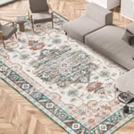 Vamcheer Tapis de Salon Vintage - Tapis de Chambre, Faux Tapis en Laine d'agneau Super Doux pour Salle à Manger et Bureau, Poil Court Fin Doux Léger Résistant, Vert, 120x170 cm