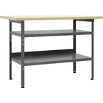 Etabli table de travail poste de travail stockage rangement d'outils banc d'outils avec 2 etagères garage atelier 120 cm acier gris