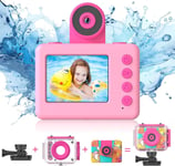 Enfants Action Camera Appareil Photo Numérique Caméra Vidéo Sports De Plein Air Imperméable Casque Caméra 20Mp Hd 1080P Caméra Selfie Caméra Sous Marine 2,0 Pouces Écran 32Gb Carte Sd Rose