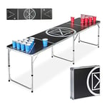 Relaxdays, noir Beer Pong, pliante, jeux alcool, design table audio, adulte, HxLxP: 70 x 241,5 x 60cm, blanc