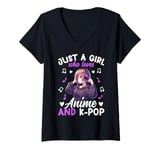 Womens Just a Girl Who Loves Anime and K-Pop Anime Merch Japanese V-Neck T-Shirt