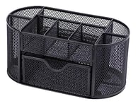 RICOO Rangement Bureau B002-B - Organisateur de Bureau en Maille Métallique avec Tiroir - Accessoire de Rangement et Organisation pour Bureau et Maison - Noir - 22 x 11 x 10,5 cm