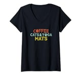 Womens Coffee Cats and Yoga Mats V-Neck T-Shirt