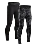 DANISH ENDURANCE Lot de 2 Collants de Compression Homme, Pantalon Anti-Frottements, Sport & Running, Multicolore (1x Noir, 1x Gris Camouflage), XXL