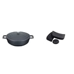 MasterClass MCMCASS3PC Pan Handle Sleeve Set for Cast Aluminium Casserole Pots, Easy Grip Silicone, 3 Pieces with Lightweight Casserole Dish with Lid, Cast Aluminium