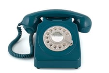 GPO 746 Rotary Retro Phone - 1970s-style Landline Telephone with Curly Cord and Authentic Bell Ring - Azure Blue