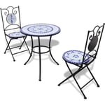 Bonnevie - Ensemble Table + 2 chaises de bistro - Table à manger avec Chaises Carreaux céramiques Bleu et blanc BV984213