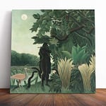 Big Box Art Canvas Print Wall Art Henri Rousseau Jungle Snake | Mounted and Stretched Box Frame Picture | Home Decor for Kitchen, Living, Dining Room, Bedroom, Hallway, Muli-Colour, 14x14 Inch