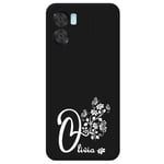 Coque noir pour Motorola E13 avec votre prenom 13 papillon et fleur