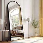 NeuType 71"x24" Arched Full Length Mirror Large Arched Mirror Floor Mirror with Stand Large Bedroom Mirror Standing or Leaning Against Wall Aluminum Alloy Frame Dressing Mirror, Black