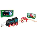 BRIO Steam locomotive, Multicolor, Buttons & World Curved Train Bridge for Kids Age 3 Years Up - Compatible with all Railway Sets & Accessories
