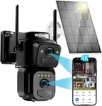 4K Camera Surveillance Wifi Exterieure A Double Objectif,360°Ptz Camera Ip,8Mp Detection Humaine Avec Panneau Solaire,Suivi Automatique,Vision Nocturne Couleur 30M,Etanche,Audio Bidirectionnel