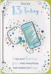 Happy Birthday Card - 13th 13 Today - Phone and Earbuds - For Him Male Boy