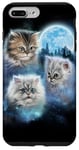 Coque pour iPhone 7 Plus/8 Plus Trois chats mignons engloutis dans les nuages de galaxie sous la lune glacée