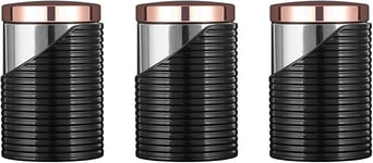 Tower T826001RB Linear Set of 3 Storage Canisters, Black and Rose Gold 