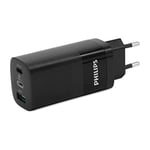 Philips DLP2681/12 - Chargeur Secteur avec Puissance de Sortie de 65 W - Double Sortie USB-A et USB-C - Noir