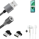 Data charging cable for + headphones Xiaomi Redmi Note 11E 5G + USB type C a. Mi