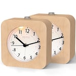 aboveClock Réveil Matin à Piles, Réveil Bois Reveil Analogique de Voyage Aiguilles Silencieux sans Tic-Tac avec Fonction Snooze, Réveil Lumineux Mannuel Alarme Sonore Croissante【Bois Clair - 2Pack】