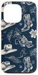 Coque pour iPhone 13 Pro Chapeau et bottes de cowboy bleu marine