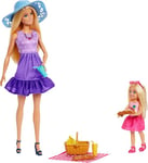 Barbie Famille et Amis Barbie Pique-Nique Coffret avec Grande et Petite poupée, Plus 9 Accessoires Dont des Aliments, JBF43