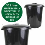 35L Garden Rubbish Waste Bin Locking Lid Kitchen Dustbin Home Heavy Duty Black