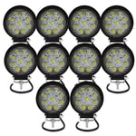 AUXTINGS 10 Pieces 10 cm 27W Spot Rond Barre Lumineuse LED Lampe de Travail Bar Off Road camions SUV Conduite Feux de Brouillard 12V 24V