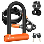 Sportneer Bike Lock: 17mm Heavy Duty Bike D Lock with 5Ft/1.2M High Security Steel Cable&Sturdy Mounting Bracket&Key Anti Theft Bicycle Locks for Road Bike, Electric Bike, Mountain Bike, Folding Bike