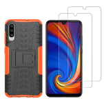 VGANA Case and 9h Tempered Glass for MOTO Motorola E7, Anti-Fall [Tough Armor Series] Protective Cover with Foldable Holder and Screen Protector. Orange