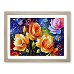 The Painted Roses Vol.1 Abstract H1022 Framed Print for Living Room Bedroom Home Office Décor, Wall Art Picture Ready to Hang, Oak A2 Frame (64 x 46 cm)