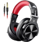 Casque Filaire HIFI Stéréo 40MM Dynamique 3.5mm/6.35mm Casque de Jeu Studio DJ Extensible Monté sur la Tête avec Micro,Noir et Rouge