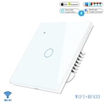 WiFi+RF433 Smart Light Touch Switch 1Gang EU Télécommande sans fil Fonctionne avec Alexa Google Home, Blanc