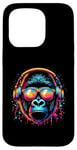 Coque pour iPhone 15 Pro Monkey DJ Disco Music Lover Gorilla Chimpanzee Casque audio