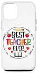 Coque pour iPhone 12/12 Pro Best Teacher Ever Crayon Apple Heart Book