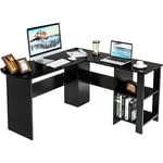 Bureau Informatique Coin avec Etagere Ouvertes a 2 Niveaux, Table de Bureau en Forme de l avec Passe-câbles et Pieds Antiderapants, 130 x 130 x 72,5