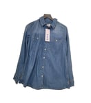 DENIM Womens Classic Western Light Wash Long Sleeve 100% Cotton Denim Shirt UK10