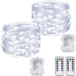 Keyouny - Pack de 2 Lampes à Batterie, 10M 100 led Fil 8 Modes avec Télécommande et Minuterie Étanche pour Décoration de Sapin de Noël Intérieur