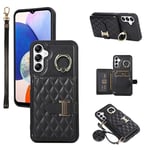 Phone Case For Samsung Galaxy A14/M14 5G Wallet Cover with Crossbody Shoulder Strap and Leather Credit Card Holder 360°Rotation Ring Kickstand Stand Cell Accessories A 14 4G 14A 14M G5 Girls Black