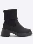 River Island Girls Roll Knit Heeled Boots - Black, Black, Size 1 Older