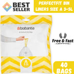 Brabantia PerfectFit Bin Liners Size 3-60L Thick Plastic Trash 40 Bags Food Wast