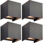 4 PACK Twin Outdoor IP44 Cube Wall Light - 2 x 5.5W CCT LED - Matt Black